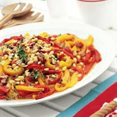 Roasted Red Pepper Salad with Bacon Dressing and Pine Nuts