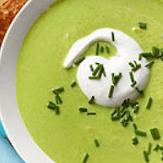 Pea & Edamame Soup with Grilled Cheese Sticks