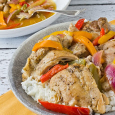 Braised Chicken Thighs with Bell Peppers and Onions