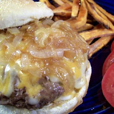 Canadian Burger With Beer-Braised Onions and Cheddar