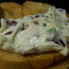 Garlic Crostini With Cream Cheese, Cranberries and Onions