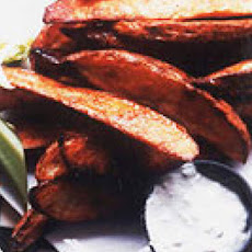 Buffalo Potato Wedges with Warm Blue Cheese Dip