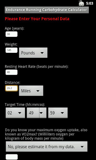 Endurance Calculator