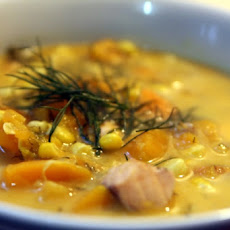 Butternut-Corn Chowder with Goat Cheese Croutons