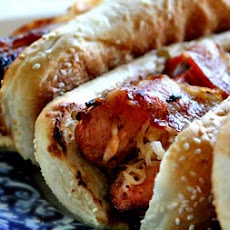 Grilled Bacon-Wrapped Stuffed Hot Dogs