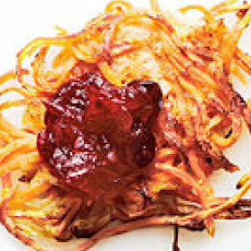 Sweet Potato-Apple Latkes with Cranberry Sauce