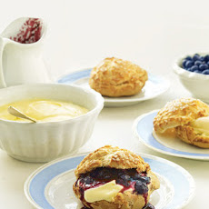 Cream Puffs with Lemon Mousse and Blueberry Sauce