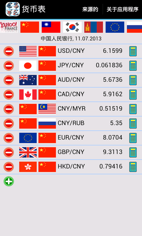 Android application Currency Table (with costs) screenshort