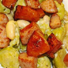 Kielbasa with Brussels Sprouts in Mustard Cream Sauce