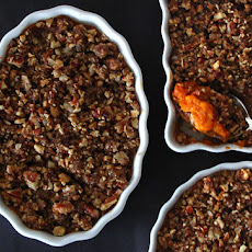 Sweet Potato Casserole with a Pecan and Gingersnap Praline Topping