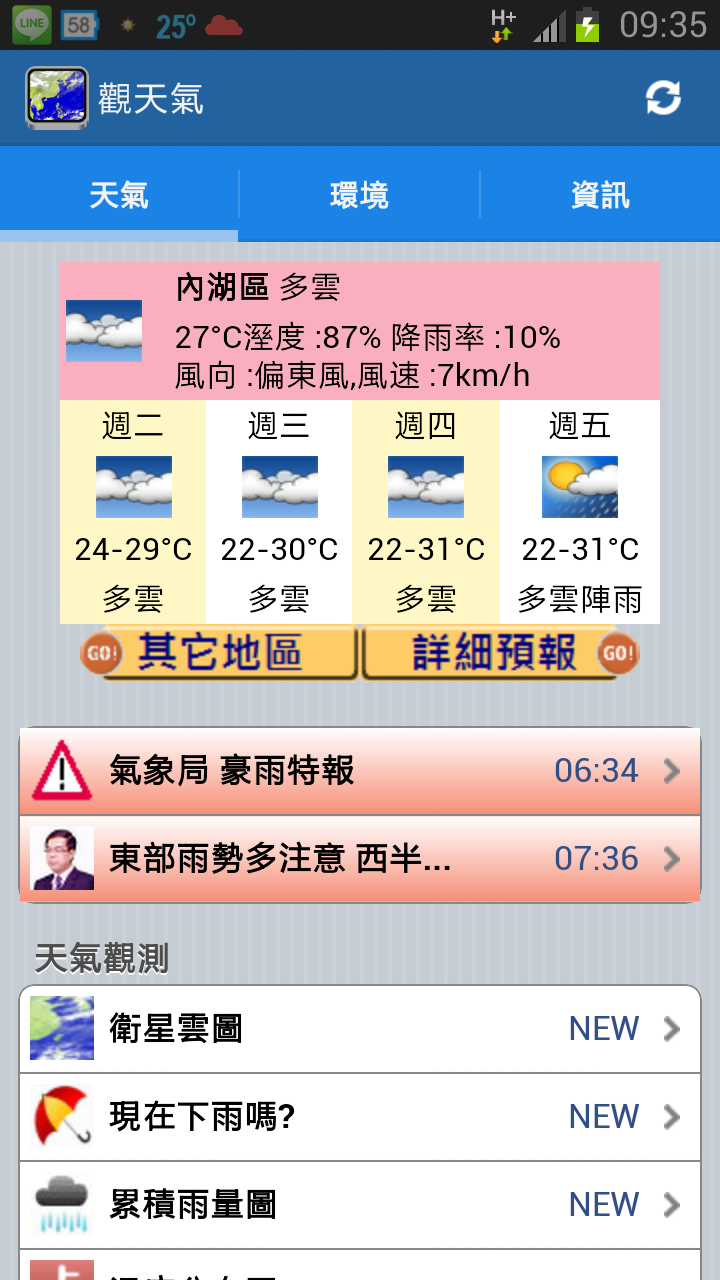 Android application 觀天氣 screenshort