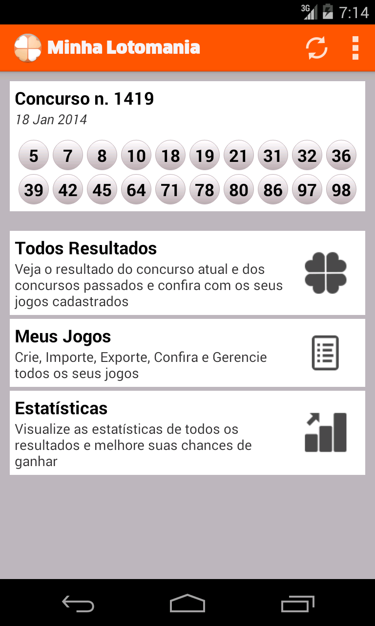 Android application Minha Lotomania screenshort