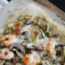 Shrimp Mushroom and Leek Pizza