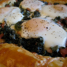 Maple-Balsamic Kale and Egg Brunch Tart With Canadian Bacon and Sharp White Cheddar