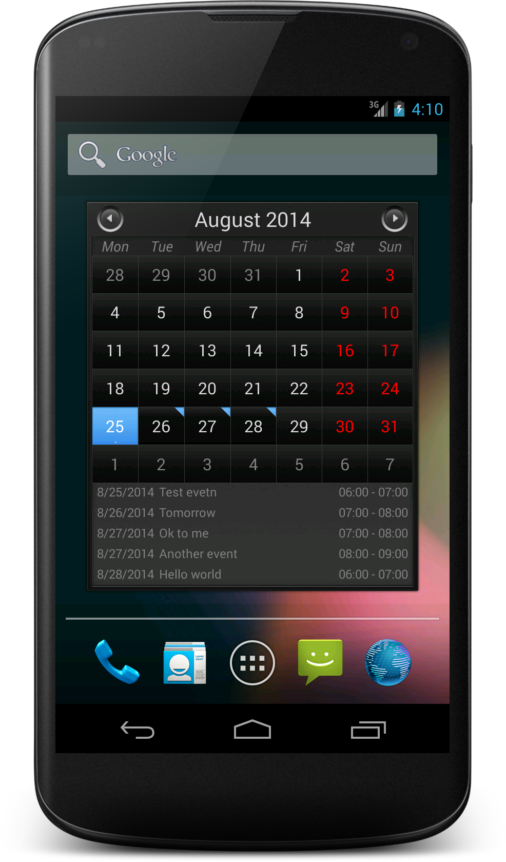 Android application Simple Calendar Widget Black screenshort