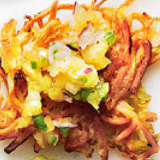 Sweet Potato-Coconut Latkes with Pineapple Relish