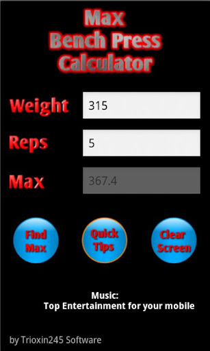 Max Bench Press Calculator