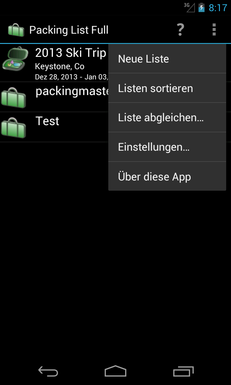 Android application Packing List - Full screenshort