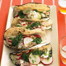 Fish Tacos with Salsa Verde and Radish Salad
