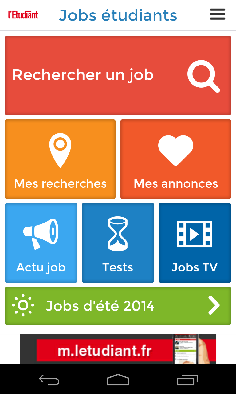 Android application Jobs pour étudiants screenshort
