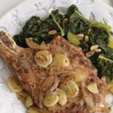 Pork Chops with Onion-Grape Sauce and Kale