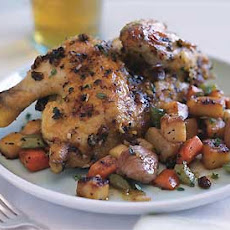 Roasted Game Hens with Caramelized Root Vegetables and Dried-Currant Sauce