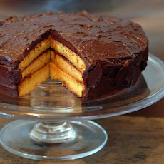 Vanilla Torte With Raspberry Filling and Chocolate Frosting