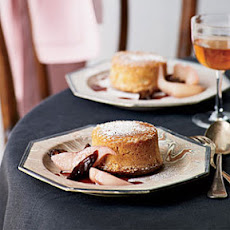 Fallen Toasted-Almond Soufflés with Poached Pears and Prunes