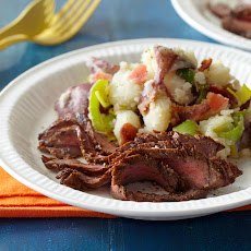 Marinated Grilled Flank Steak with BLT Smashed Potatoes