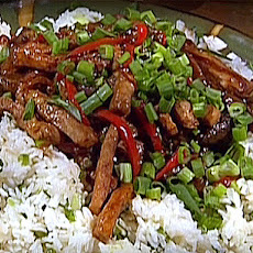 Spicy Pork Stir-Fry with Coconut Scallion Rice