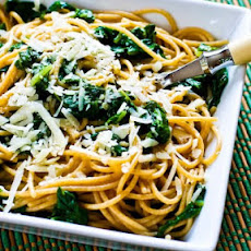 Whole Wheat Spaghetti with Garlic, Chard, and Grated Pecorino-Romano Cheese