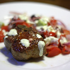 Lamb Loin Chops with Greek Salad and Yogurt-Lemon Sauce