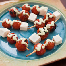 Broiled Cherry Tomato Skewers with Basil Dressing