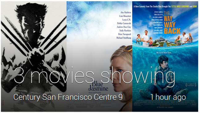 Sample movies in a Google Now card