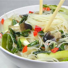 Rice Noodles with Shiitakes, Choy, and Chiles