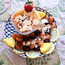 Poached Dried Apricots and Plums With Dessert Aioli.