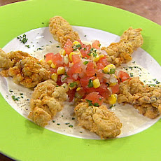 Fried Oysters with Horseradish Cream and Tomato Corn Salsa