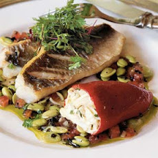 Speckled Trout with Crab-stuffed Piquillos, Edamame, and Truffle Vinaigrette