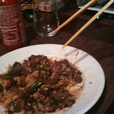 Beef Stir Fry with Mushrooms, Baby Broccoli, Baby Chard and Ramps