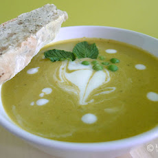 Creamy Roasted Carrot, Green Pea and Mint Soup