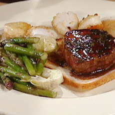 Baked Scallops and Seared Tournedos with Artichoke Hearts and Asparagus Tips