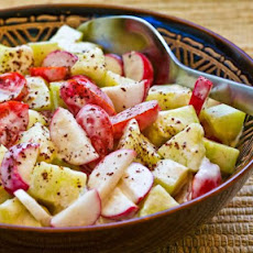 Tomato, Cucumber, and Radish Salad with Yogurt and Tahini Dressing