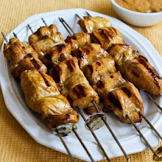 Grilled Curried Chicken Skewers with Spicy Peanut Sauce