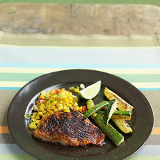 Chili-Rubbed Salmon with Zucchini and Sauteed Corn