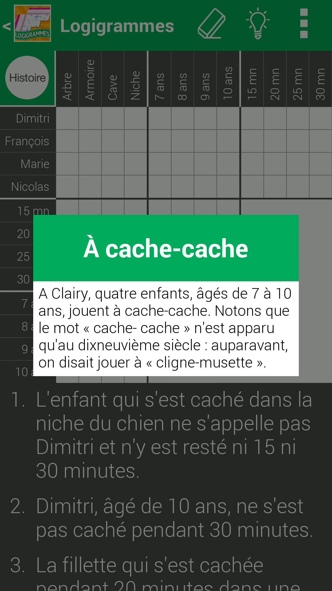 Android application Logic Grid Puzzles in French screenshort