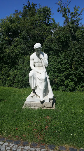 Statue Sitzender Trauernder Mann