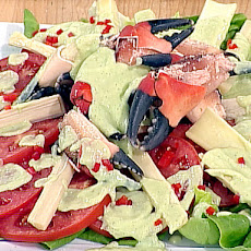Hearts of Palm and Stone Crab Salad with Avocado-Buttermilk Dressing