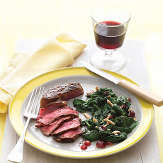 Pan-Seared Steak with Spinach, Grapes, and Almonds
