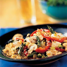 Tofu, Asparagus, and Red Pepper Stir-Fry with Quinoa