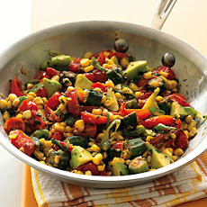 Fresh Corn Sauté with Tomatoes, Squash, and Fried Okra